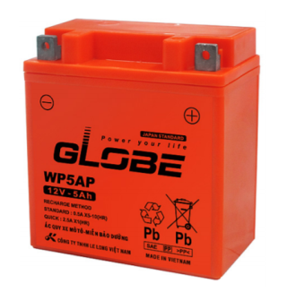 ẮC QUY KHỞI ĐỘNG XE MÔ TÔ GLOBE 12V-5AH (10HR), WP5AP